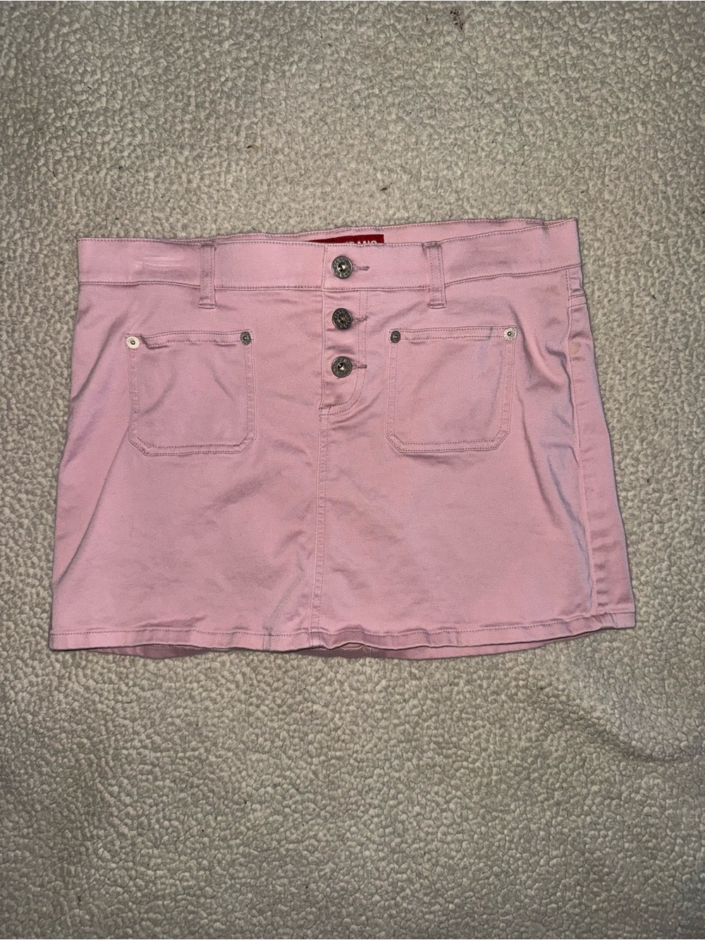 Guess Vintage Y2K Pink Denim Mini Skirt with Red Logo Tab